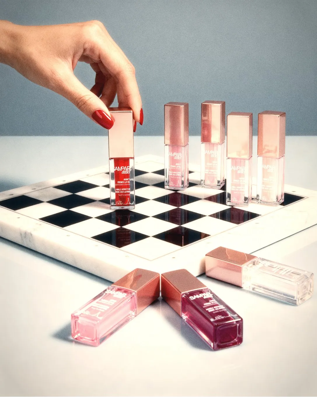 SAMPAR product range arranged on a chessboard
