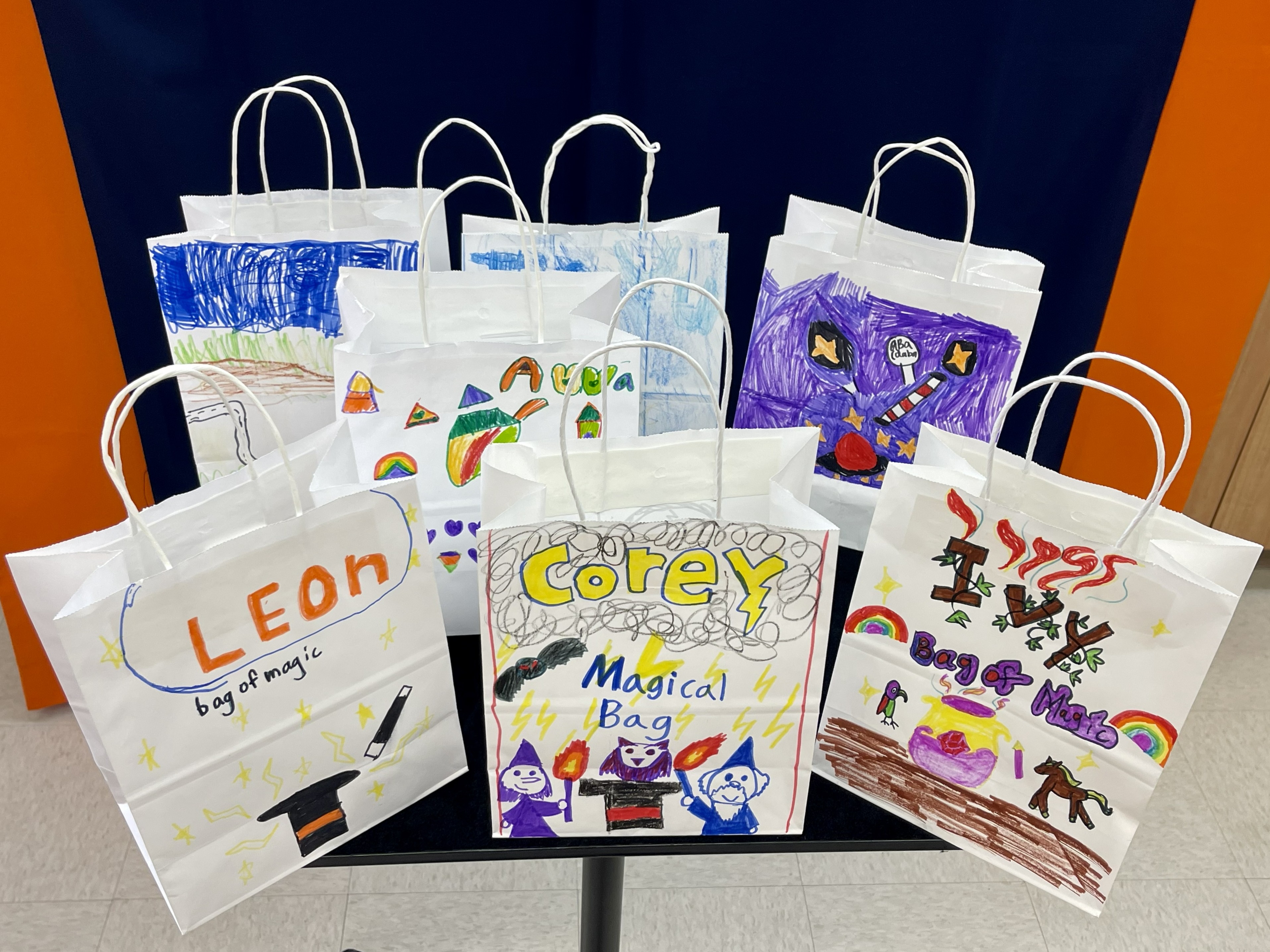 Handmade bags students use to hold and take home their magic props