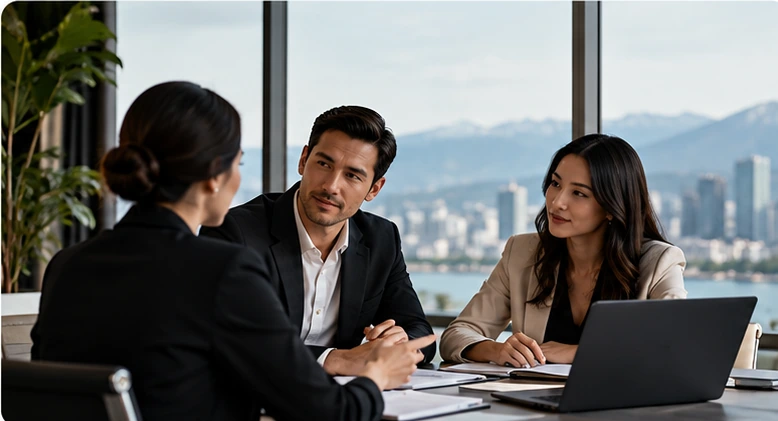 Commercial property management team meeting with clients in Metro Vancouver