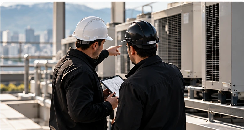 Commercial property maintenance team coordinating building services and contractors