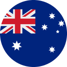 Circular icon of the Australian flag featuring a blue field with a Union Jack in the top left corner and five white stars arranged on the right side.