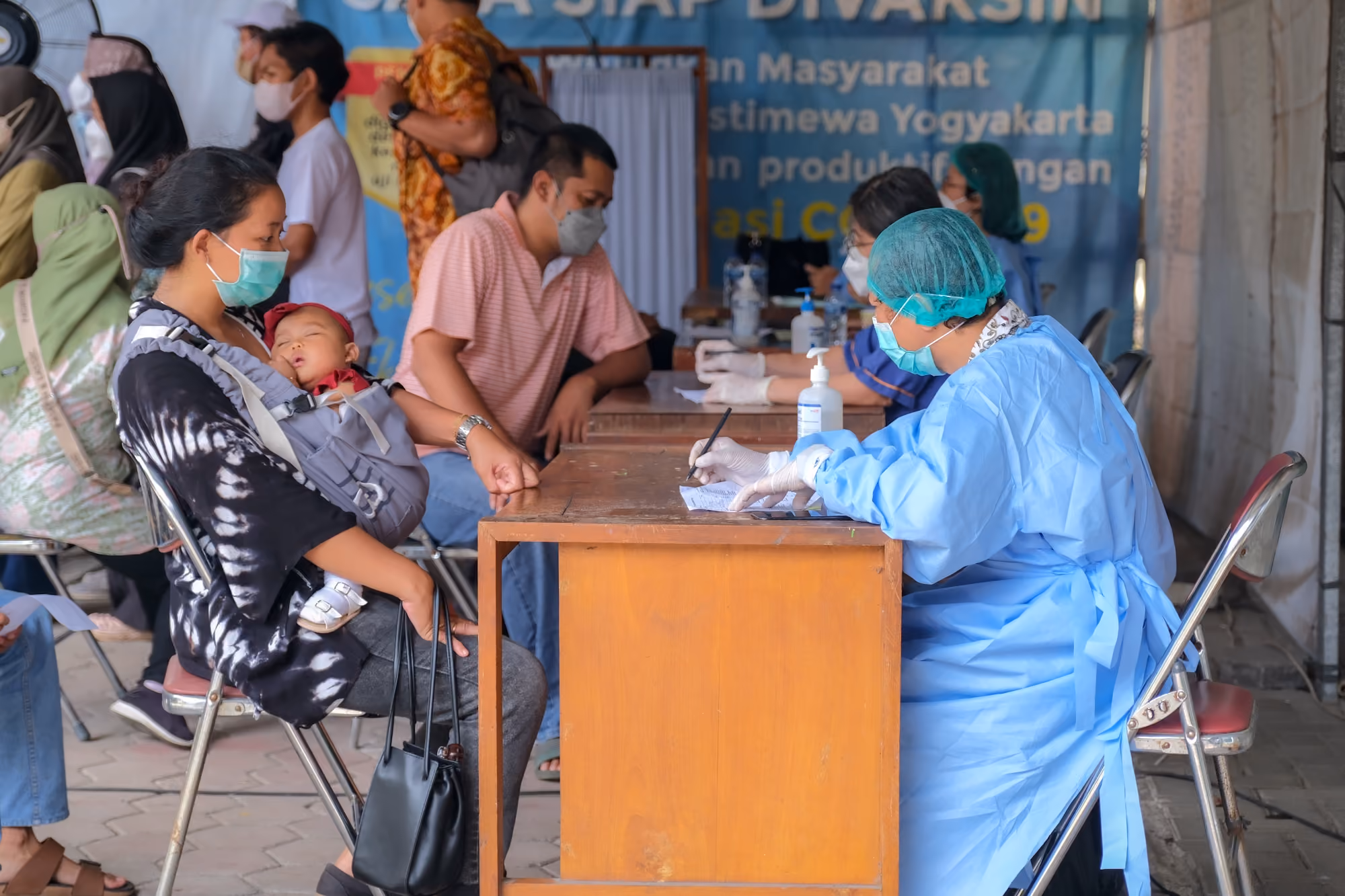 Mother and baby at a community health clinic