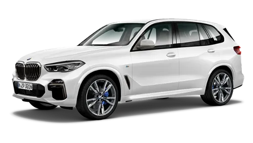 White BMW SUV viewed from the front-left side on a transparent background.