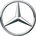 Silver three-pointed star emblem inside a circle, representing the Mercedes-Benz logo.