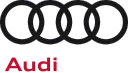 Audi brand logo with four interconnected rings and the word 'Audi' in red text below.