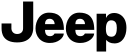 Jeep brand logo in black text with stylized letter J resembling a seven-slot grille and round headlights.