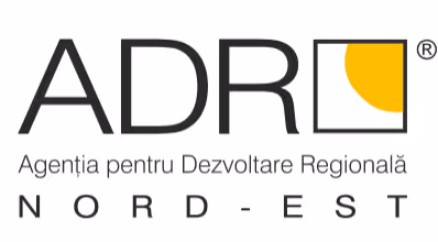Logo of Agenția pentru Dezvoltare Regională Nord-Est featuring the acronym ADR with a yellow quarter circle design.