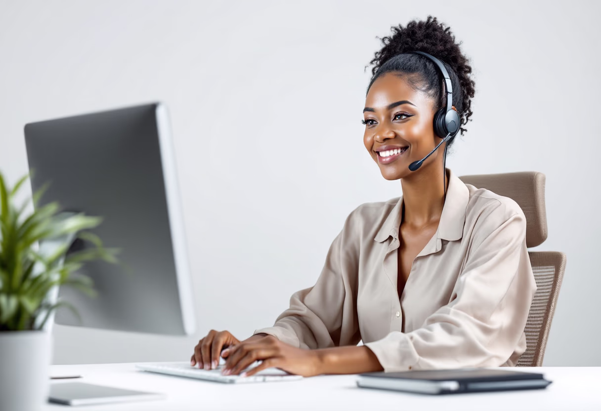 image of customer support representative on a call
