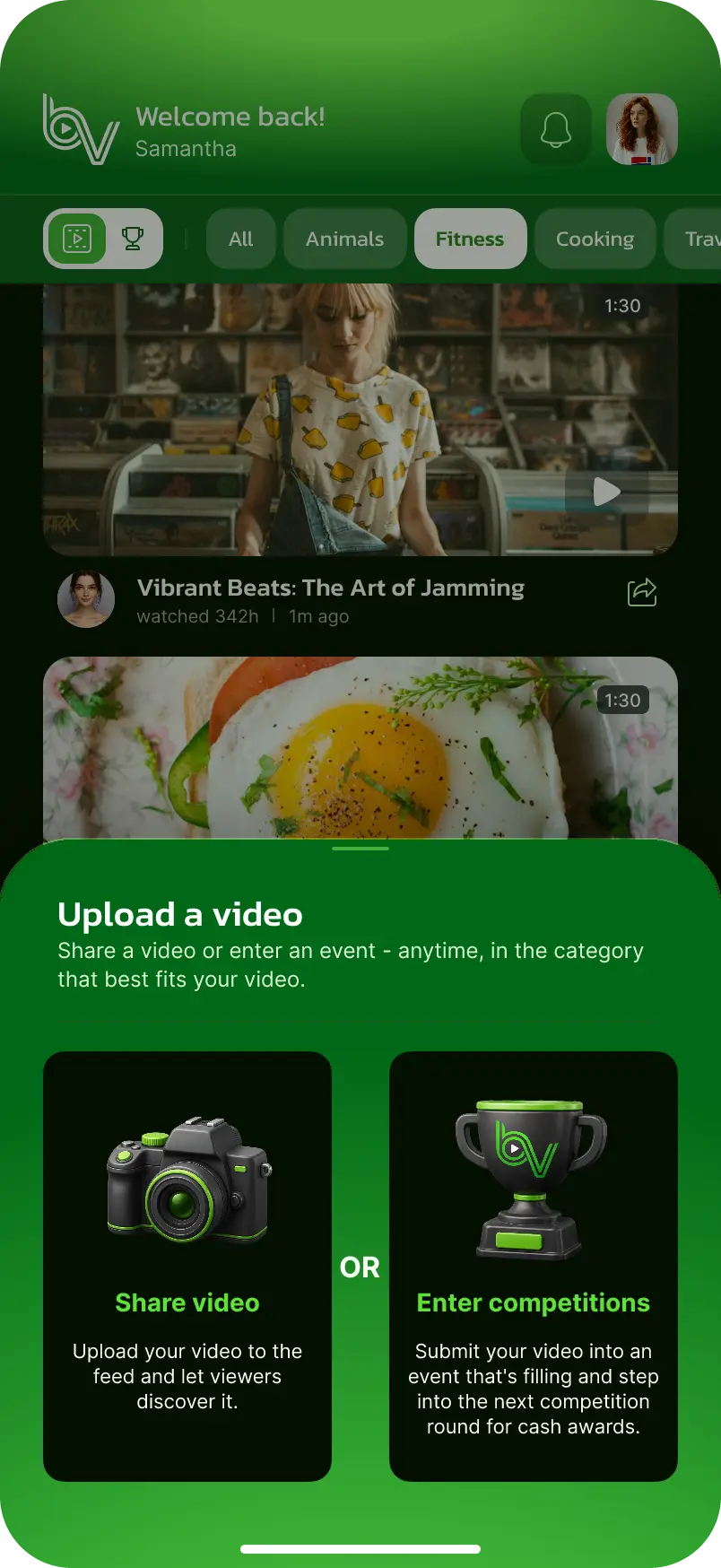 Upload sheet with share video and enter competitions options
