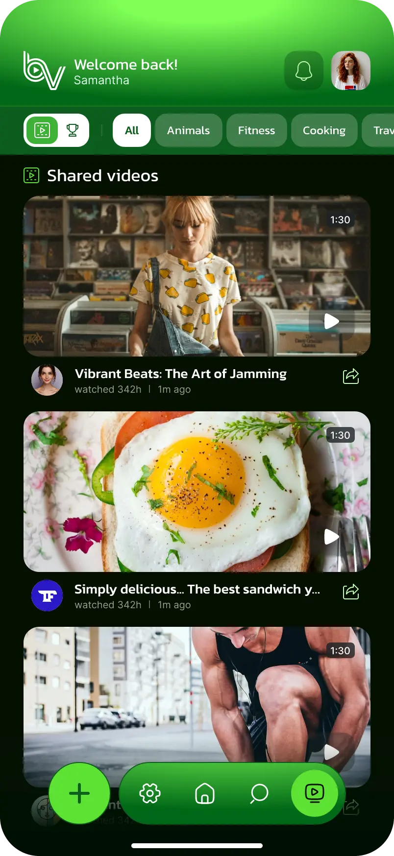 BankinVideos app showing the shared videos feed