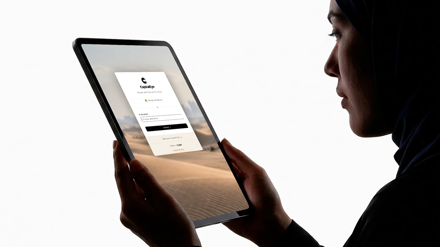 CapitalEye sign-in interface on a tablet