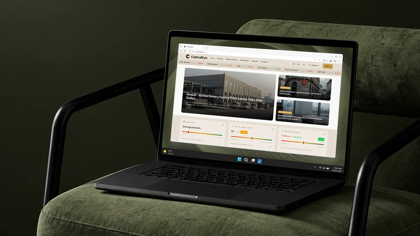 CapitalEye financial news website on a laptop