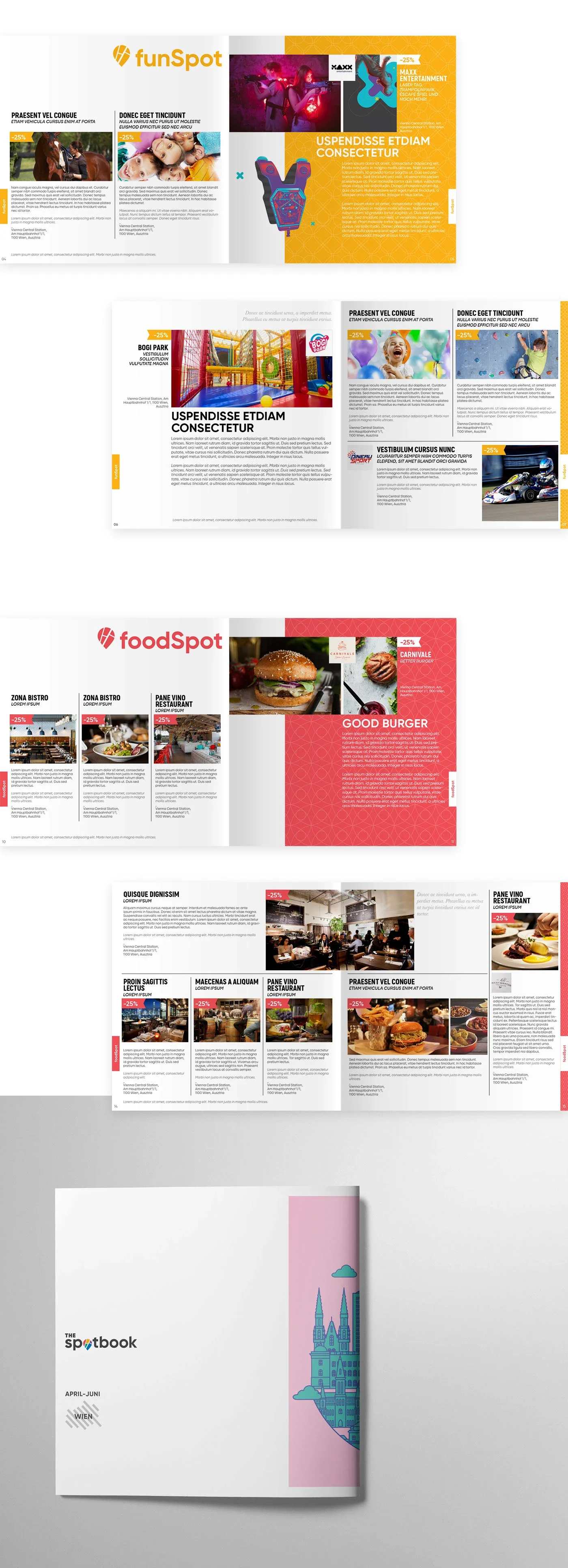 The Spotbook magazine spreads and voucher pages