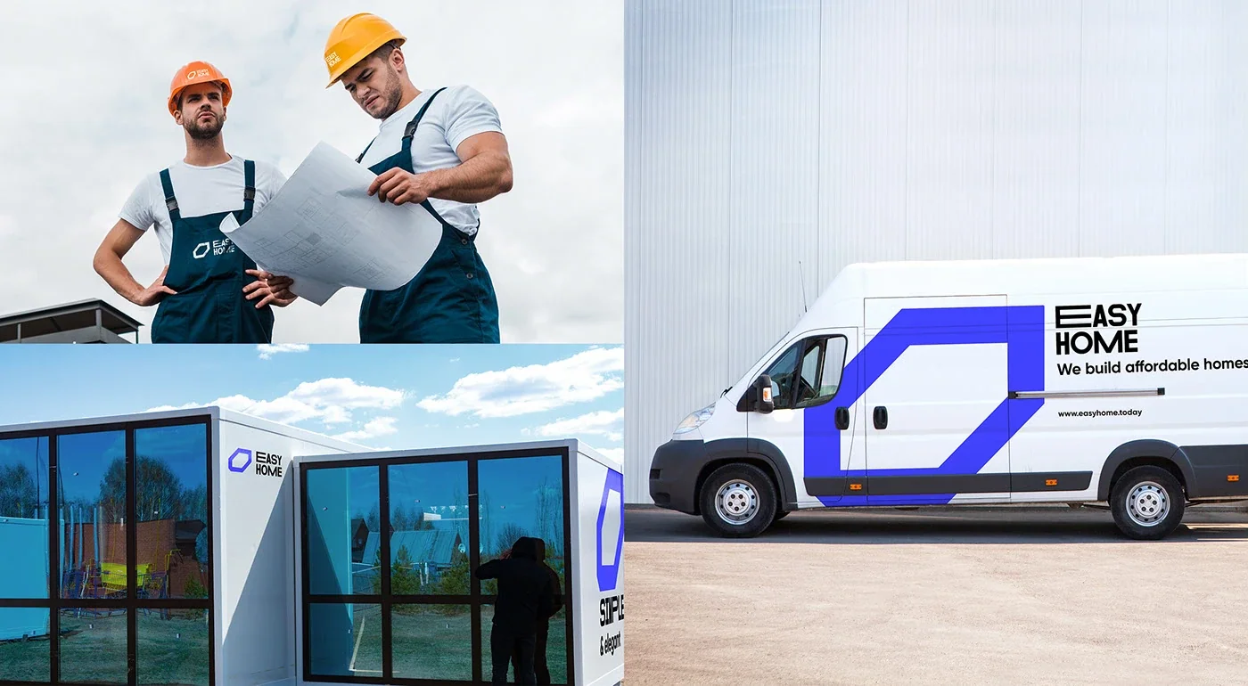 Easy Home uniforms, modular homes and branded van