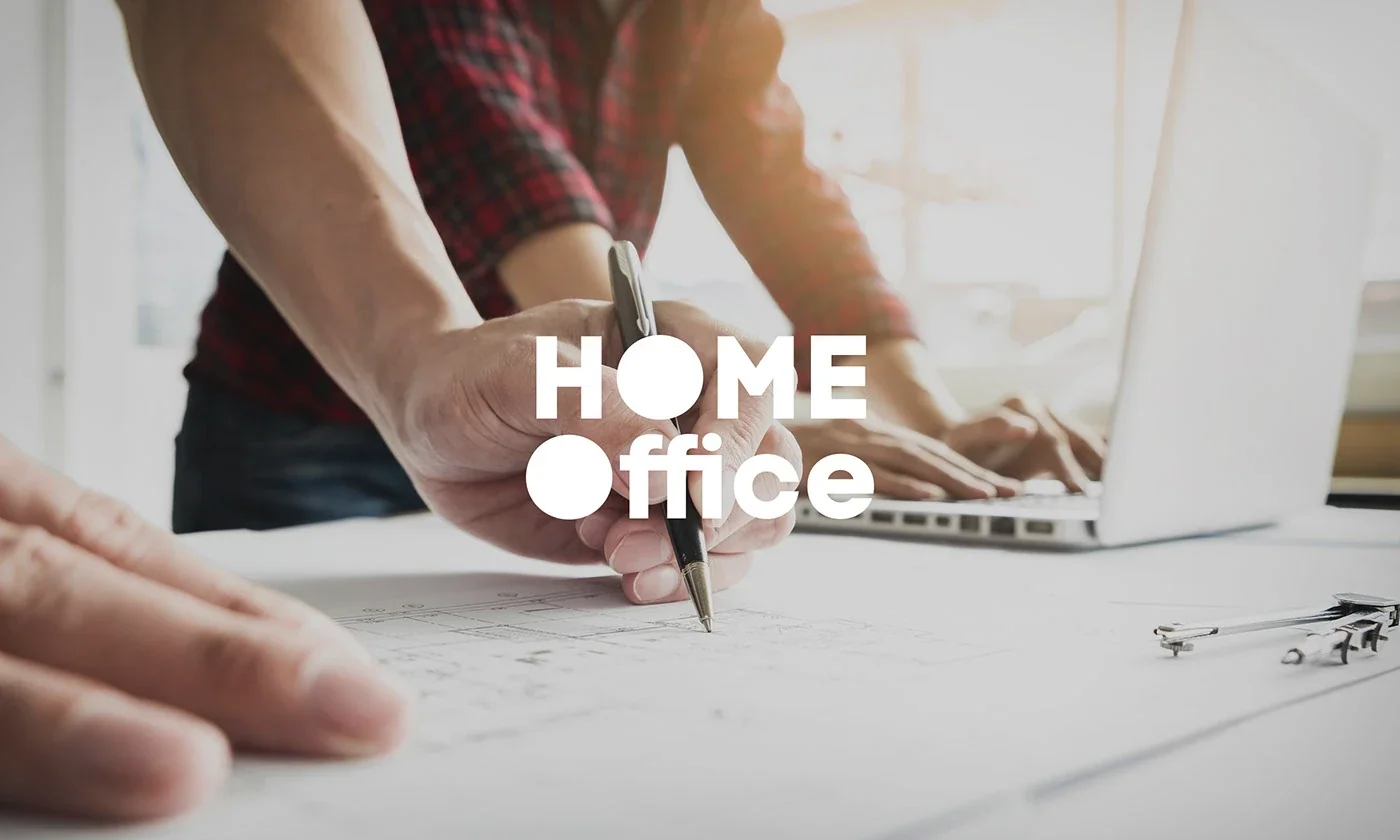 HOME Office Hungary identity over a collaborative work scene