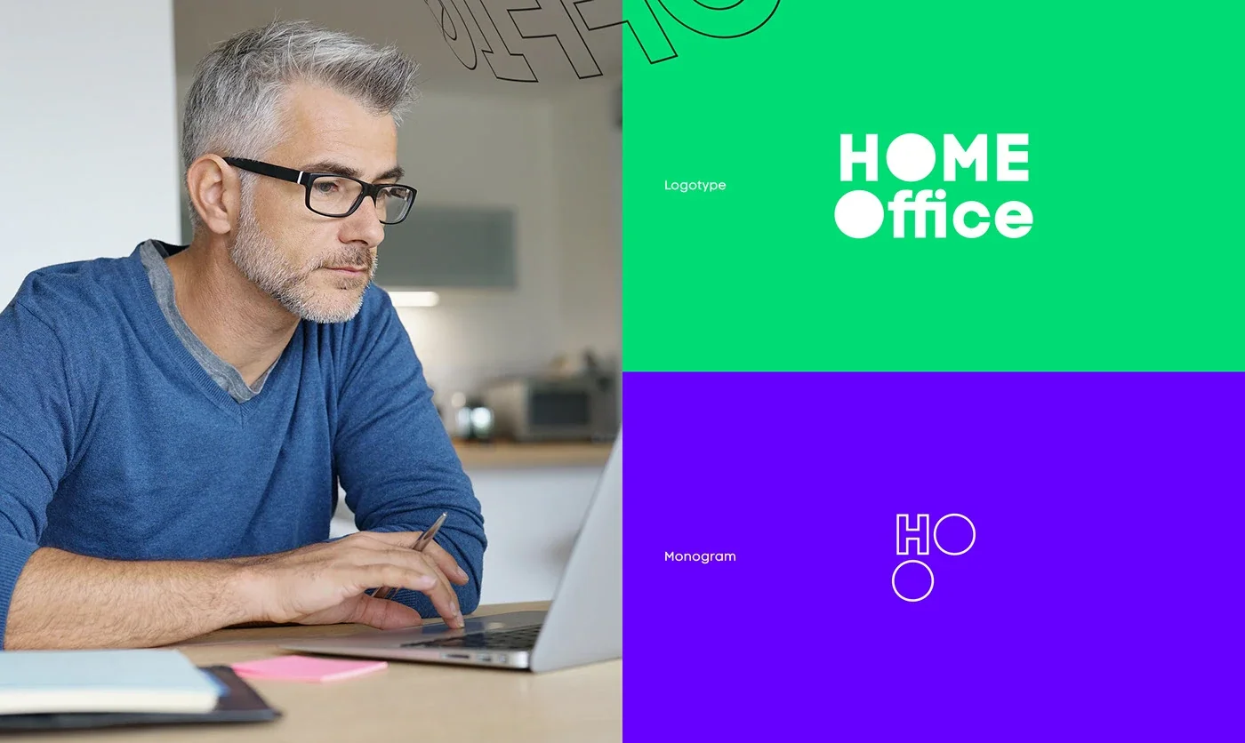 HOME Office Hungary green and purple brand identity