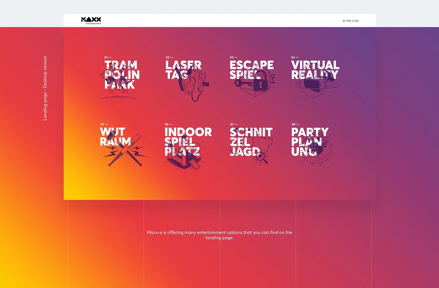 MAXX Entertainment activity landing page with vivid gradient background