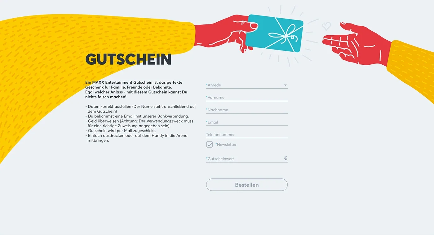 MAXX Entertainment gift voucher purchase interface