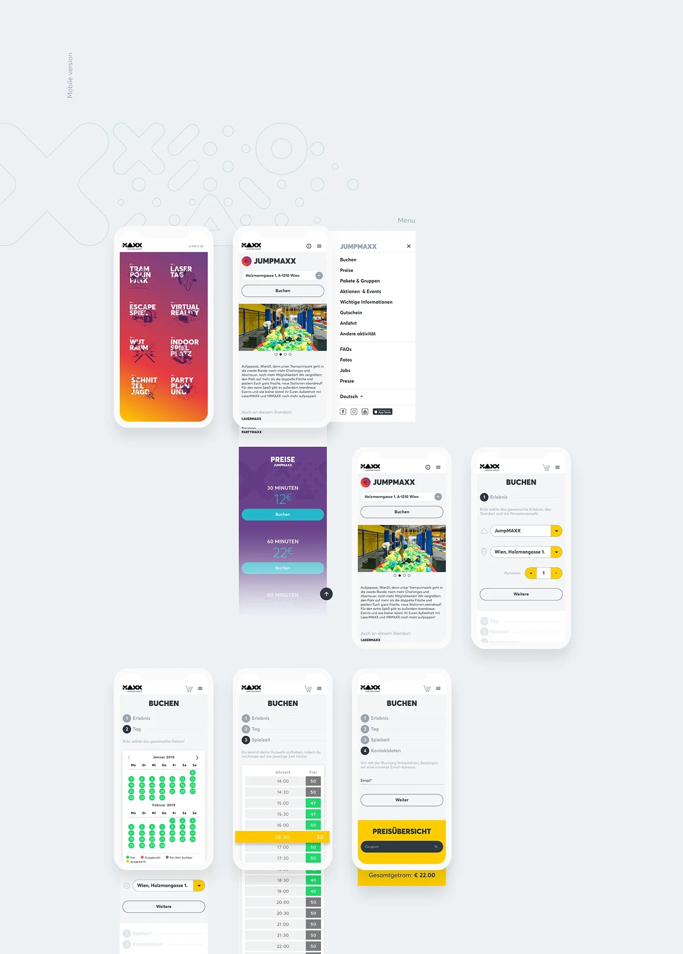 MAXX Entertainment mobile website layouts