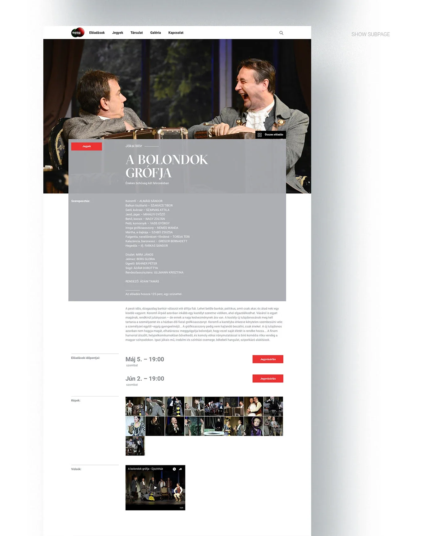 Újszínház individual performance page