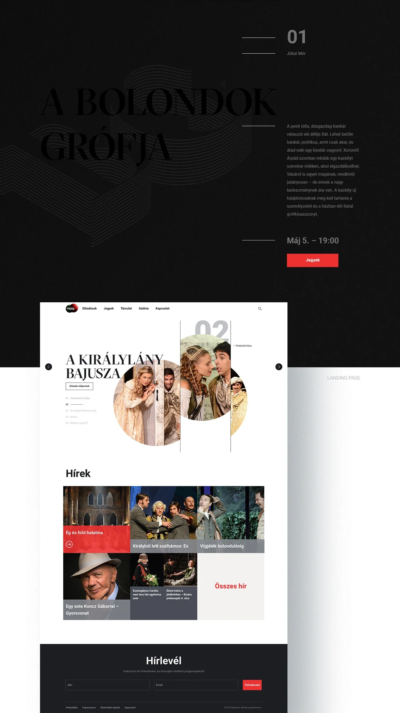 Újszínház homepage concept and featured performances
