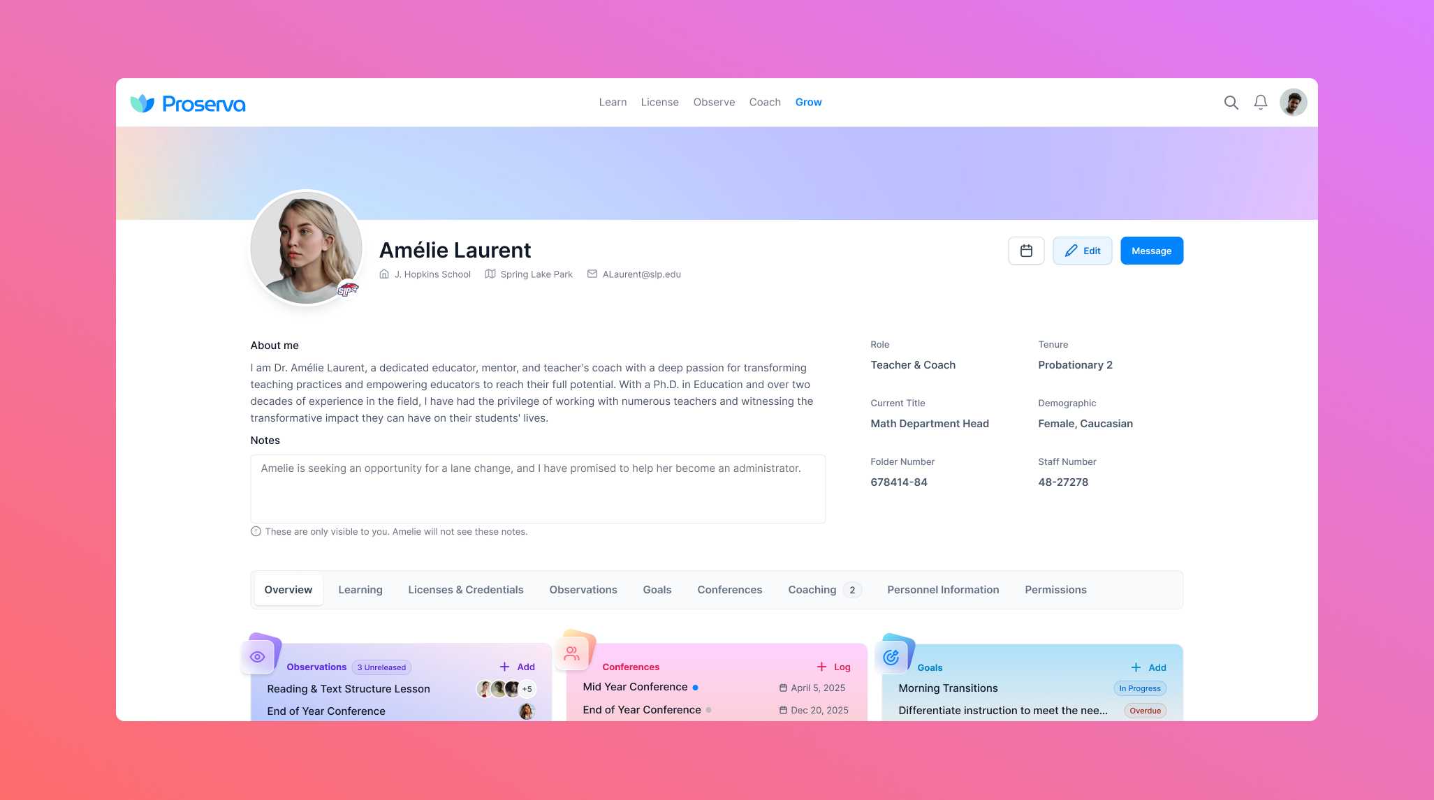 Proserva education platform design