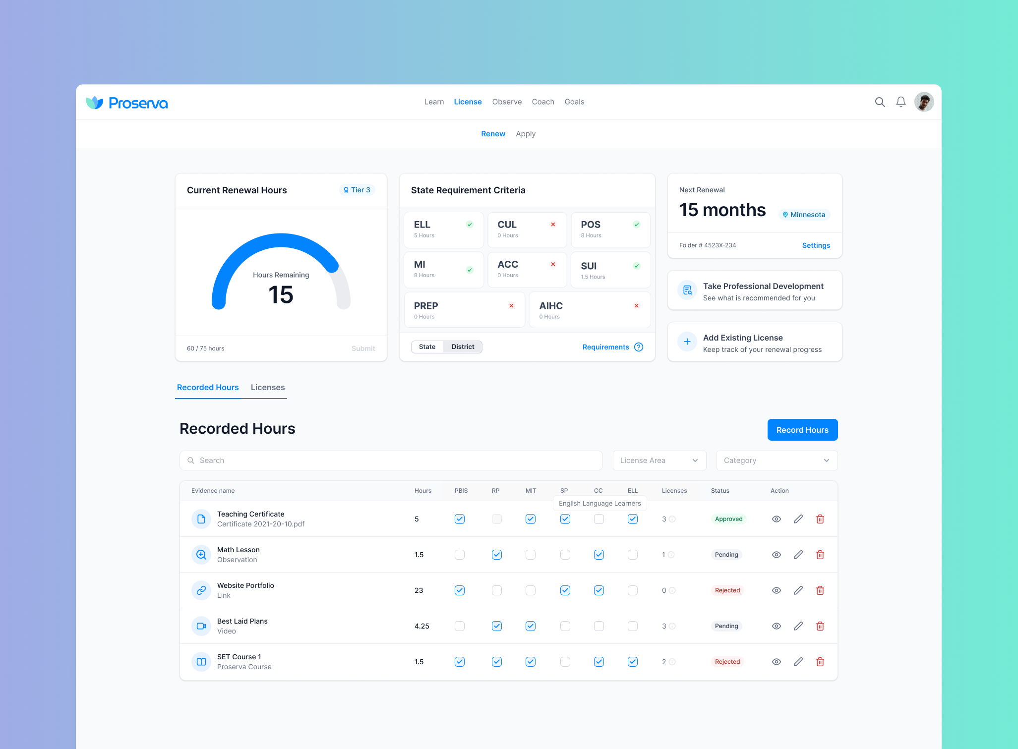 Proserva education platform design