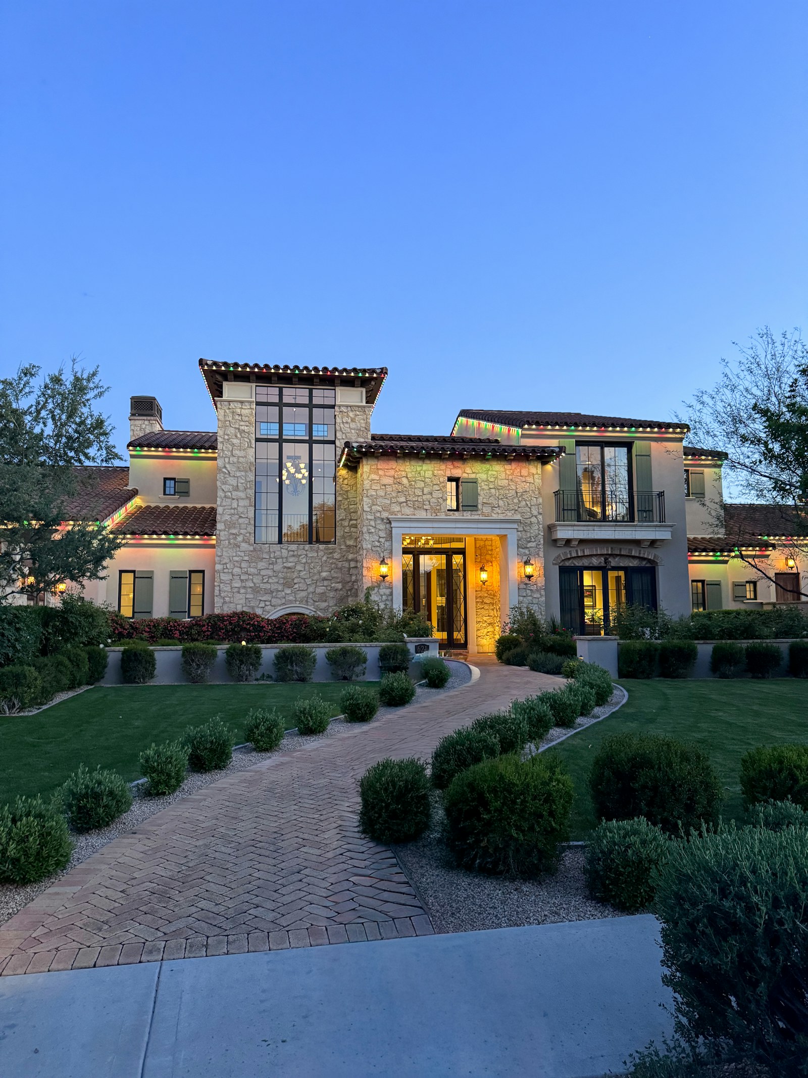 A single-family home at dusk