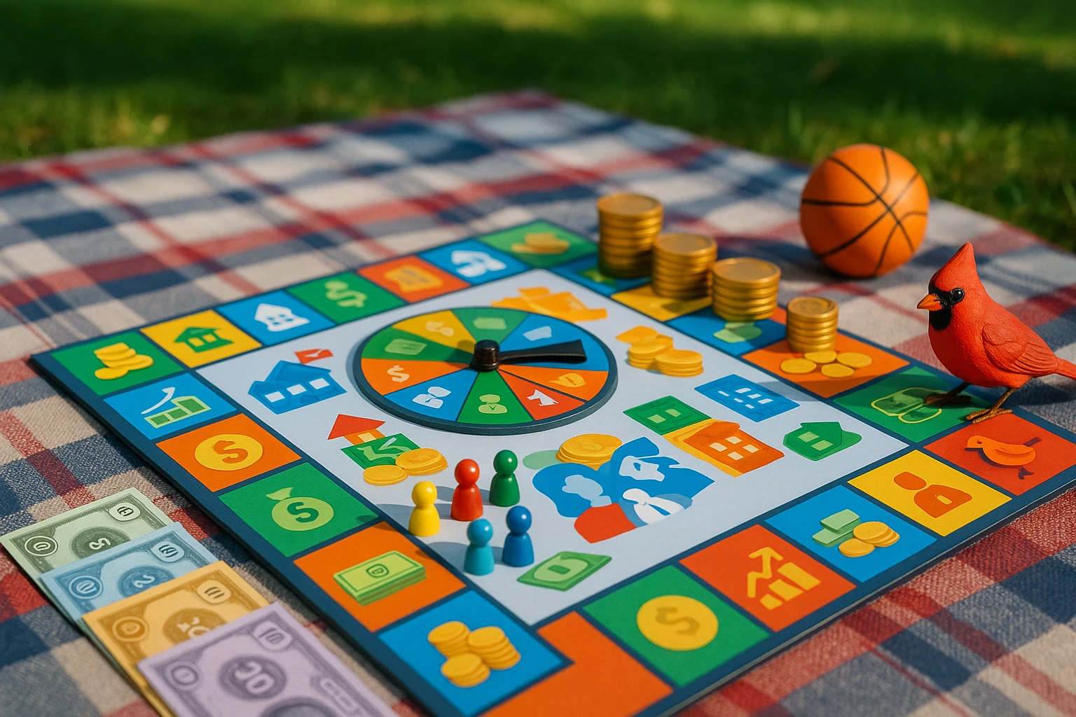 Interactive Life Hub game depicts real-world skills in an Indiana-themed outdoor setting.