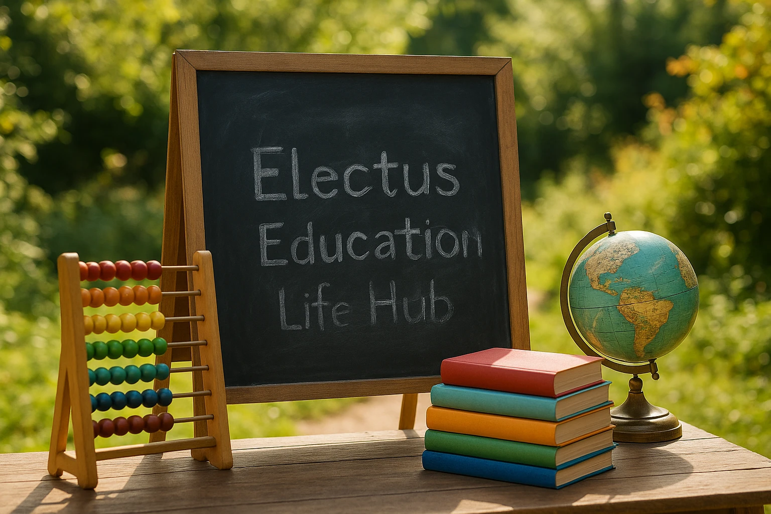 Life Hub display in a sunny educational garden scene.