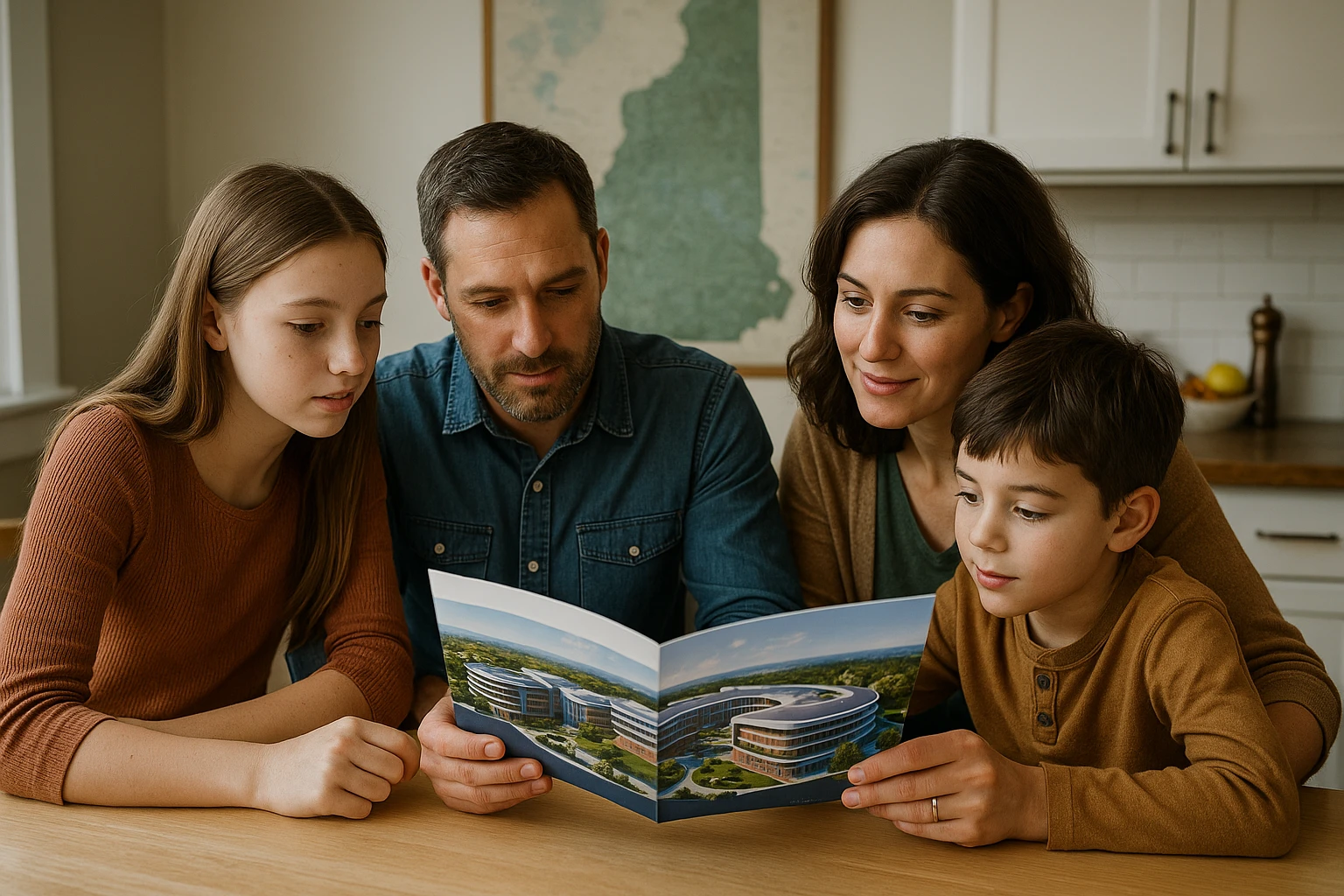 Family explores Life Hub Infiniti options with New Hampshire EFA brochure.