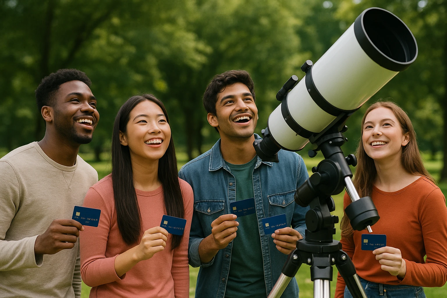 Students explore space science with Life Hub Visa rewards outdoors.