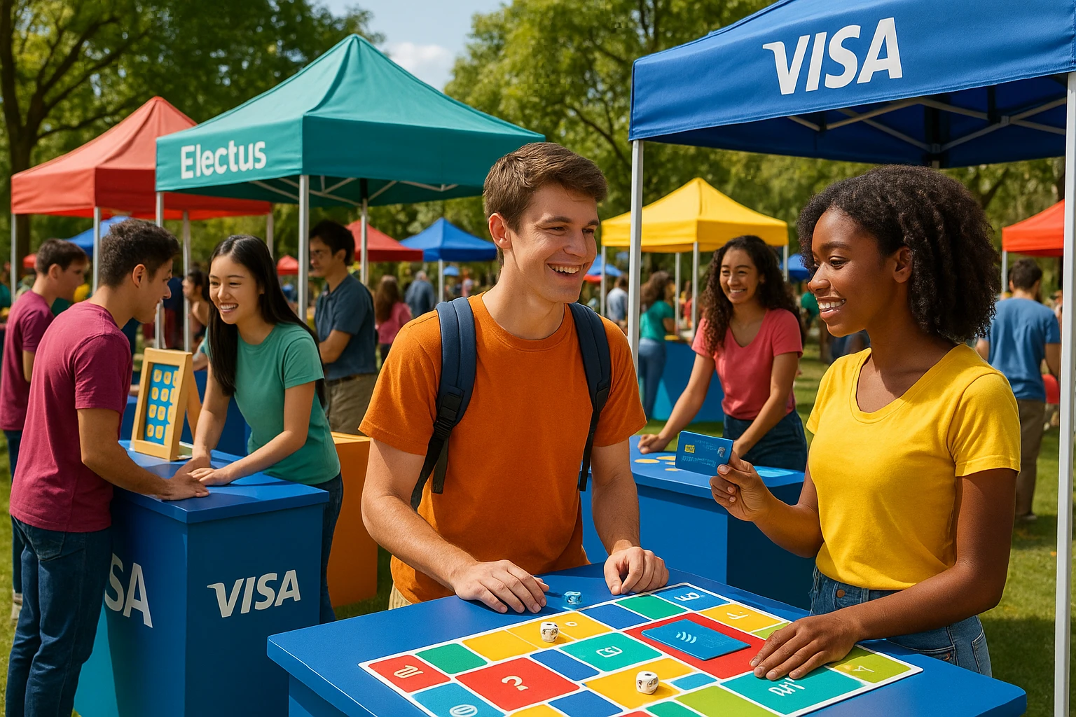 Youth fair features Electus and Visa, interactive games, and Life Hub Visa rewards.