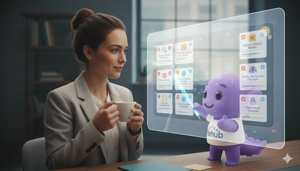 Life Hub Infiniti AI platform showcasing learn-and-earn technology