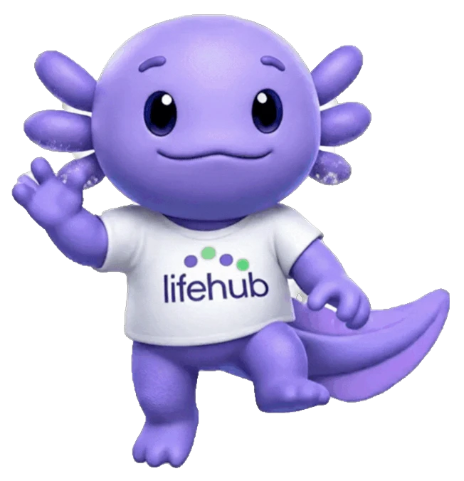 Fini the Life Hub AI learning coach mascot celebrating student achievements