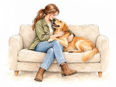 Illustration vorher: Kuscheln auf dem Sofa