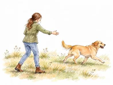 Illustration nachher: Hund läuft im Freilauf weg