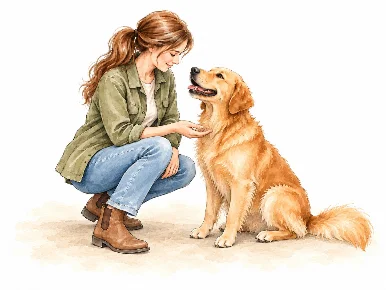 Illustration nachher: Hund sitzt entspannt, schaut hoch