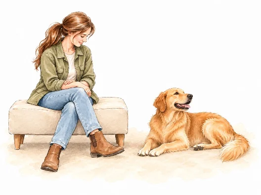 Illustration vorher: Hund liegt etwas abseits