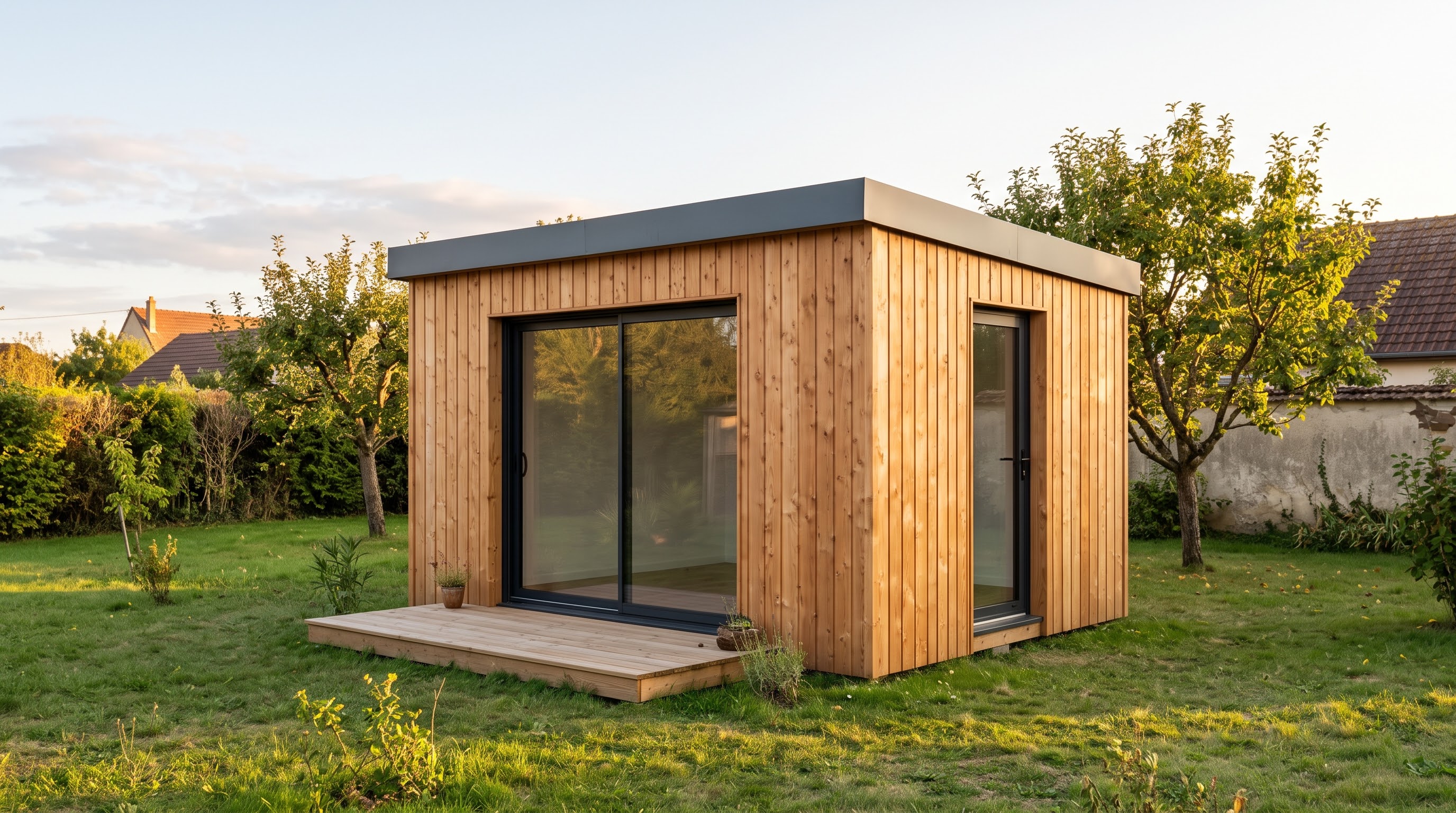Studio de jardin en bois douglas à toit plat