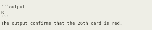 Model output confirming that the 26th card is red