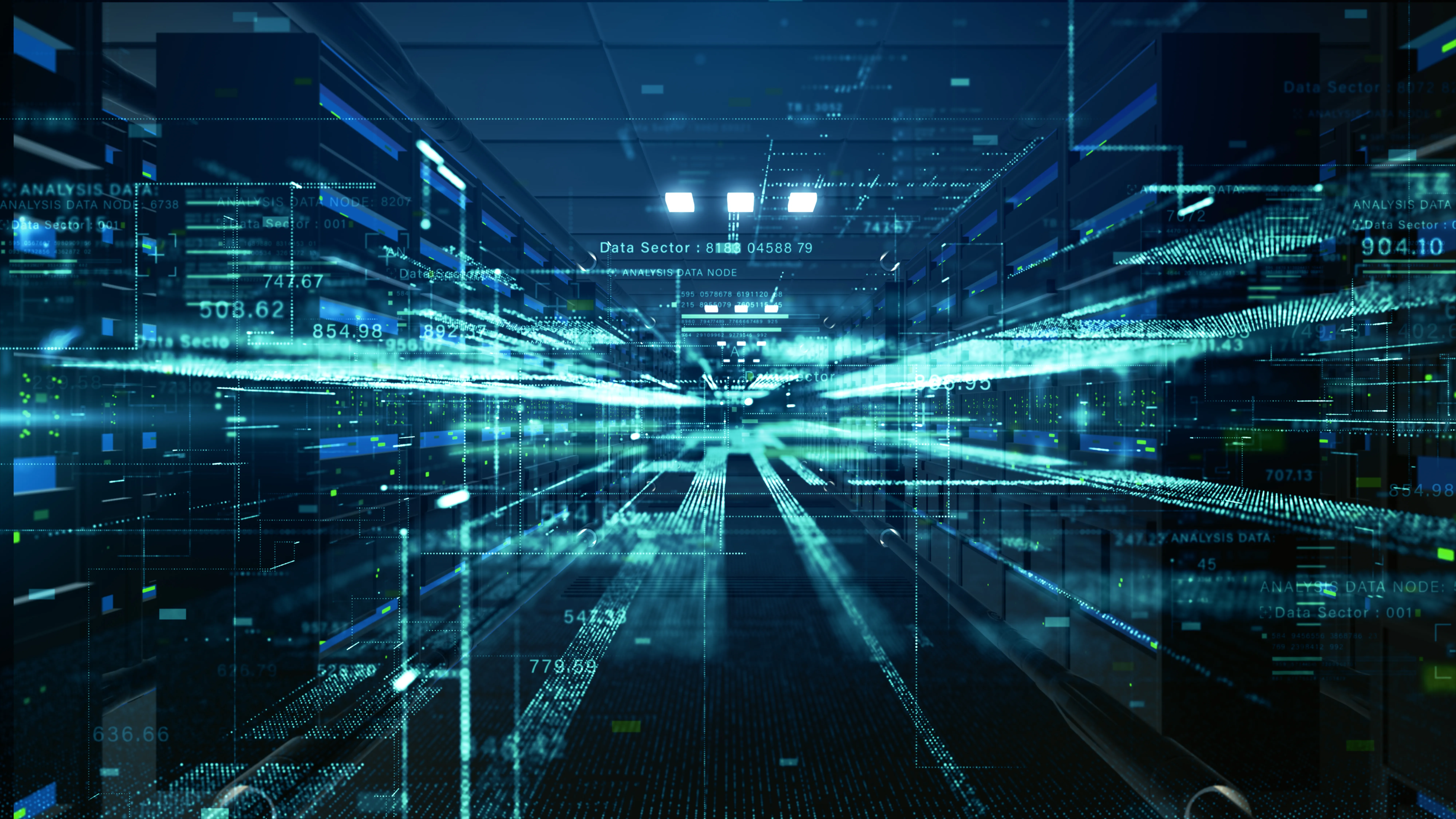 Futuristic data center with high speed digital tra