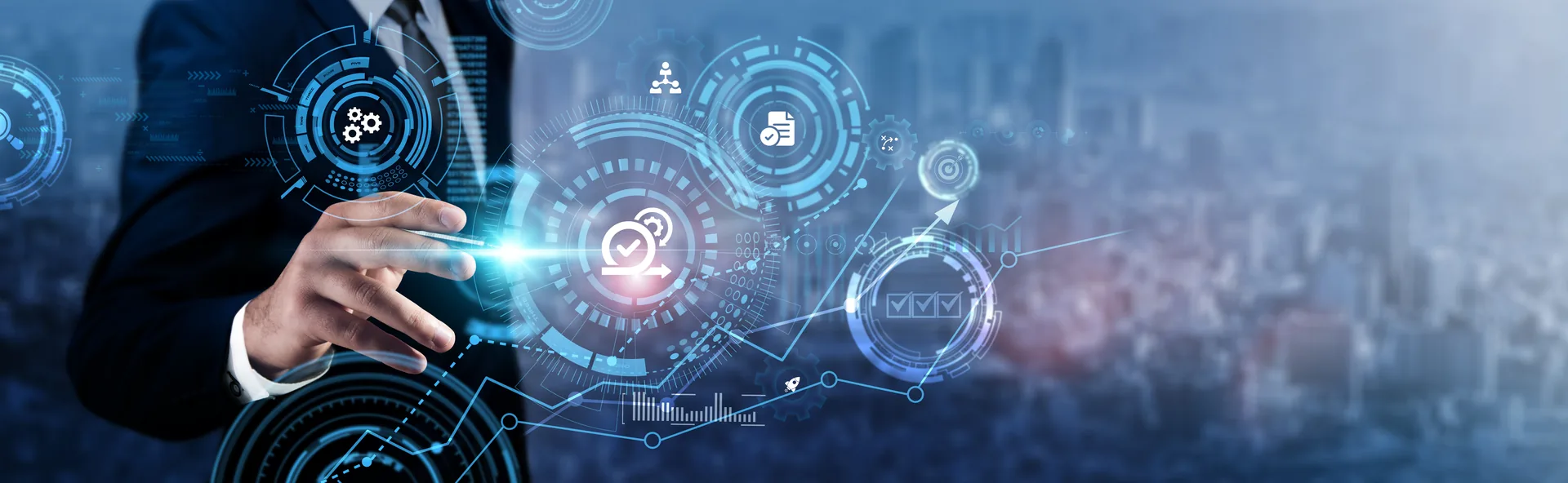 Agile businessman analyzing technological data an