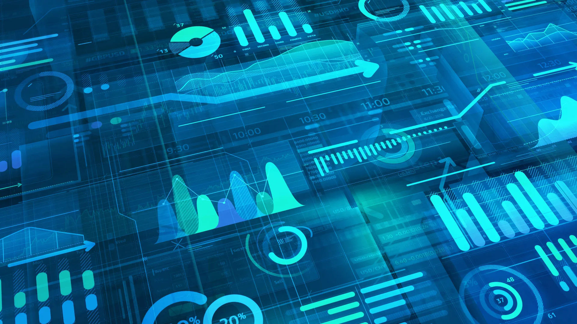 Business background with arrays of data in virtual