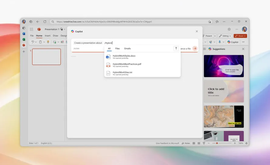 Cover image for “Copilot in PowerPoint will generate a presentation based on PDF or TXT files”