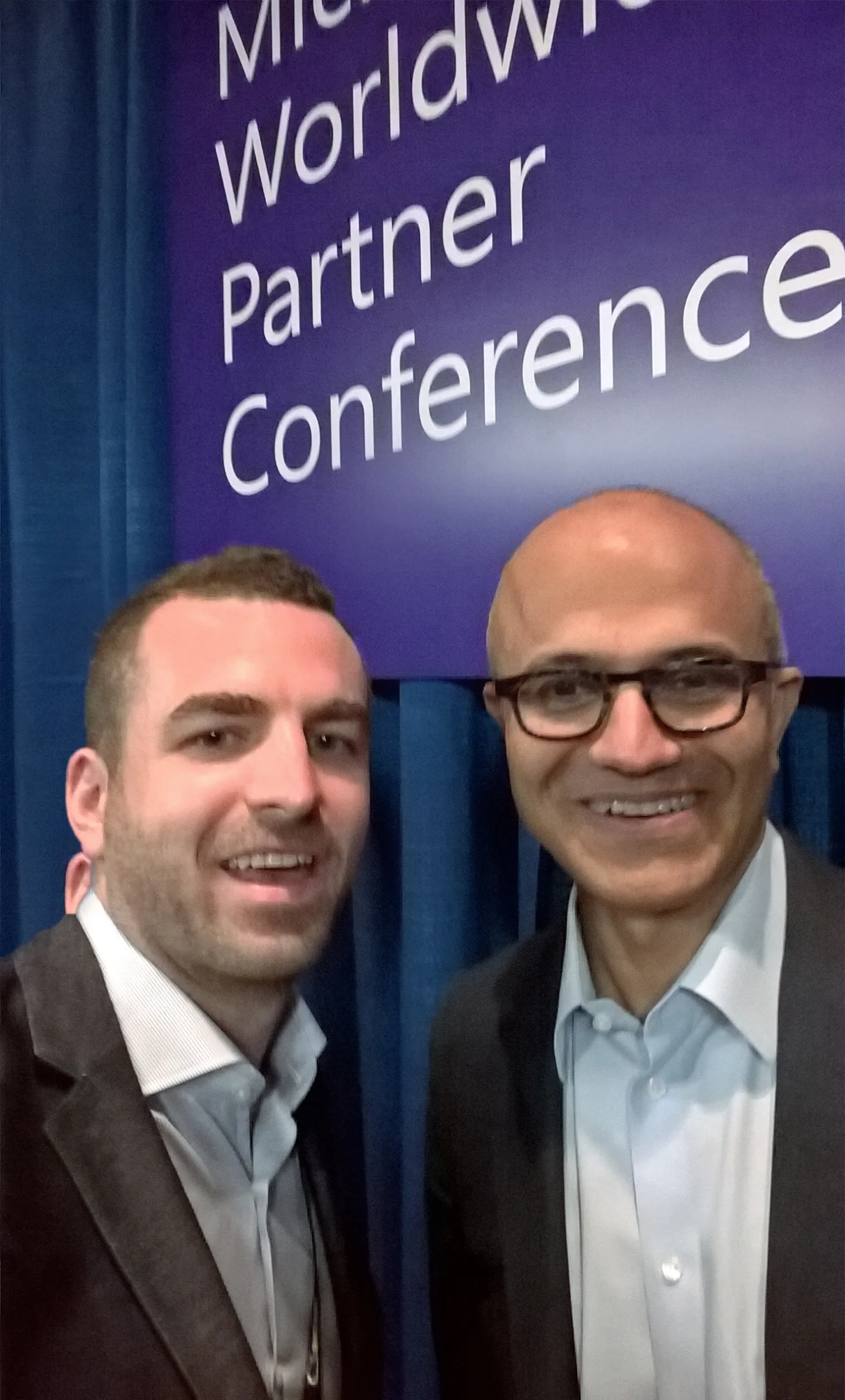An Onex representative with a Microsoft executive at the Microsoft Worldwide Partner Conference, 2017