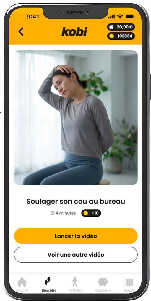 Écran de l'app : parcours de prévention « Soulager son cou au bureau »