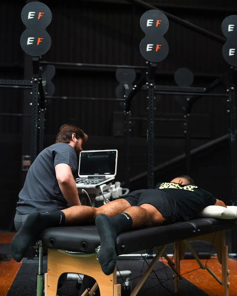 Ultrascan clinician scanning a client's hamstring at Empowered Fit