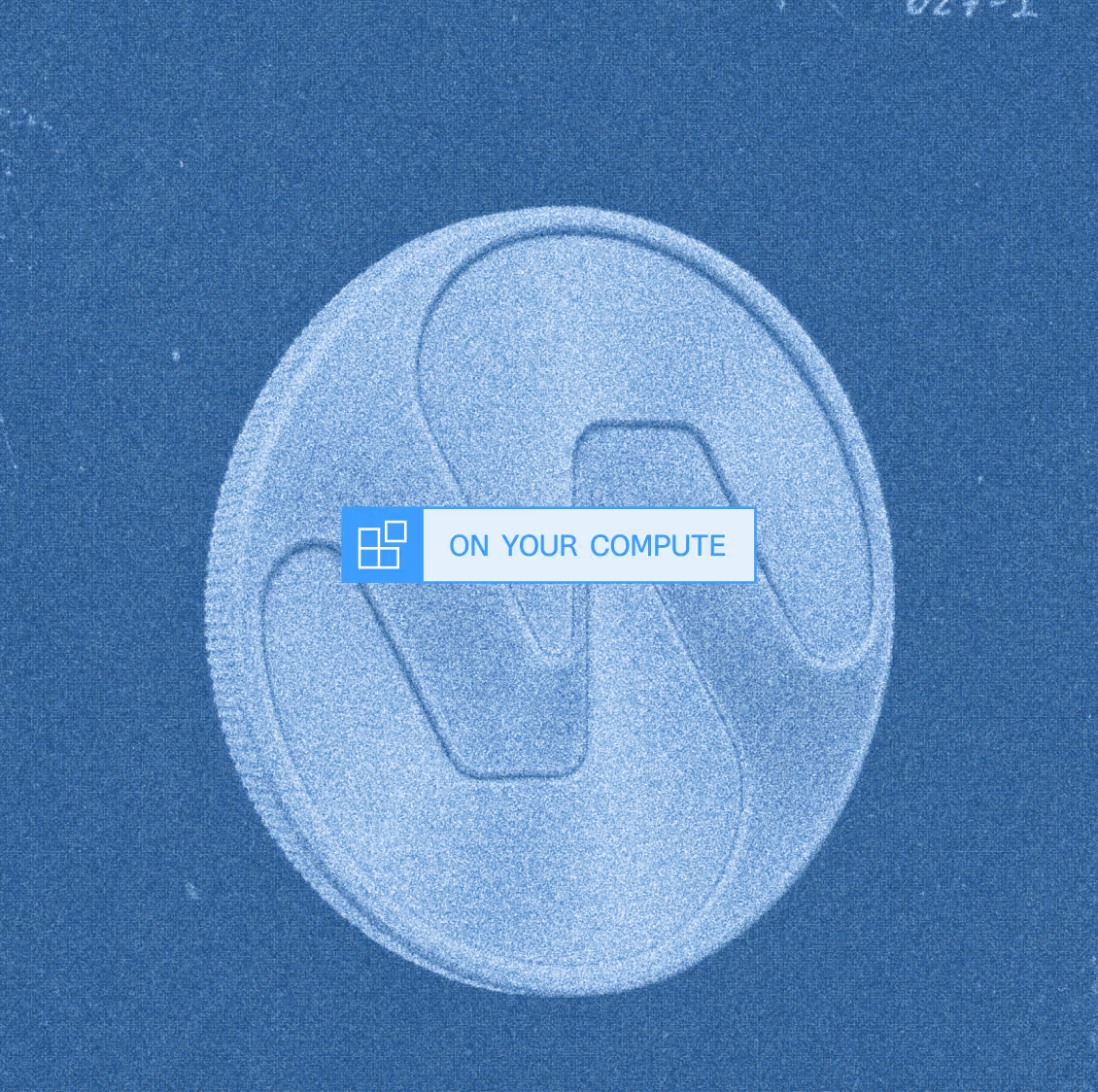 A textured blue circular logo with an abstract design and the text 'ON YOUR OWN COMPUTE' in a highlighted box over the center.