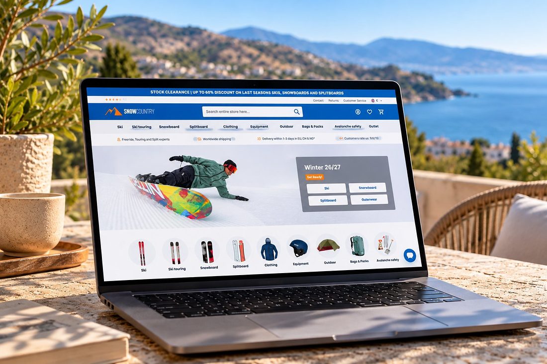 Laptop met de webshop van Snowcountry